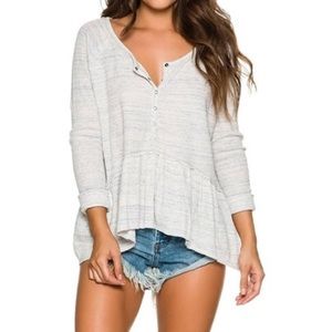 Free People Coastline Peplum Top in cream/blue